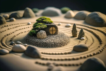 Fototapeta na wymiar Japanese zen garden background, stones and sand, generative ai