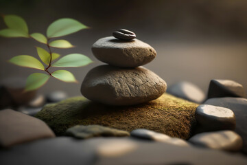 Japanese zen garden background, stones and sand, generative ai