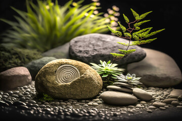 Japanese zen garden background, stones and sand, generative ai