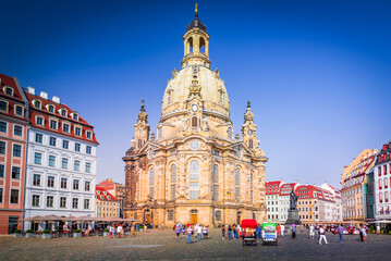Fototapeta na wymiar Dresden, Germany. Stunning Baroque-style church in Saxony with impressive dome.