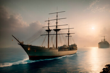 Fototapeta na wymiar sea ship concept art illustrtion. Generative ai.
