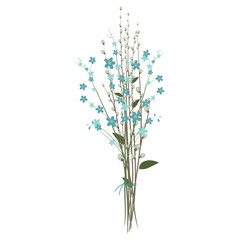 Bouquet of willow and blue flowers. flower isolated on white