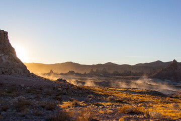 Trona Pinnacles during sunset in the Mojave Desert of California.