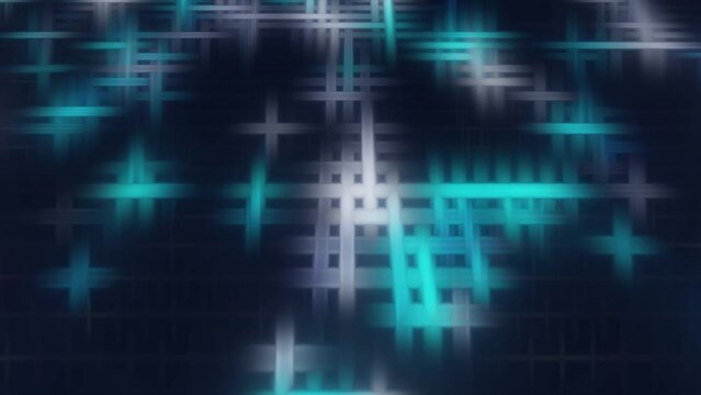 4K abstract colorful interwoven vibrant background. Turquoise and white electrical grid blocks. Multicolored molecular geometric bright lights. Data internet technology Stock video.
