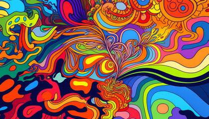 Fototapeta na wymiar abstract psychedelic colorful dream wallpaper, created with generative ai