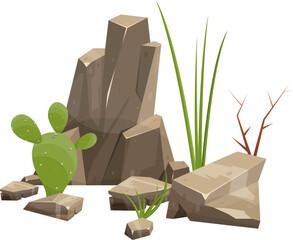 Desert rock with plants in different colors