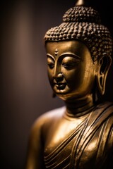 Close up of beautiful buddhist statue. Golden sculpture of buddha. Generative AI