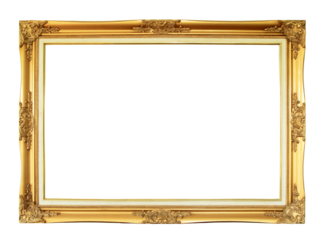 Golden wooden frame on transparent background (PNG File)	
