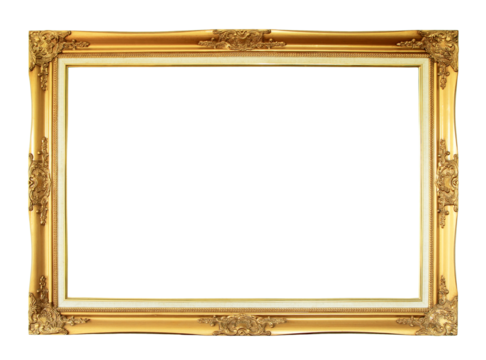 Golden wooden frame on transparent background (PNG File)	
