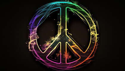 colorful neon peace symbol Generative AI, Generativ, KI