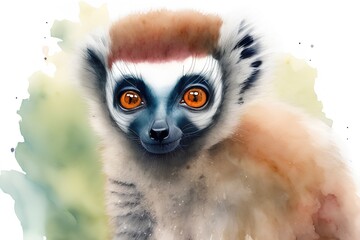 lemur on tree watercolor made with generative AI