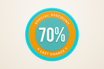 Sale 70% discount. Retail marketing, discount sign to promote commercial activities. Consumerism, seventy percent, buying and shopping.