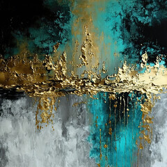 Generative AI illustration of abstract oil painting usnig turquoise gold and grey to represent embracing harmony and integration