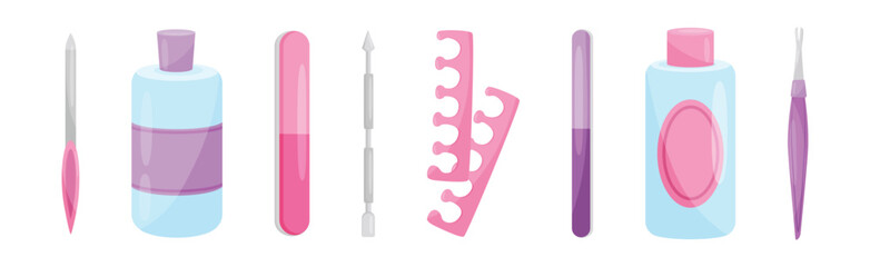 Manicure and Pedicure Pink Tools and Accessory Vector Set - obrazy, fototapety, plakaty