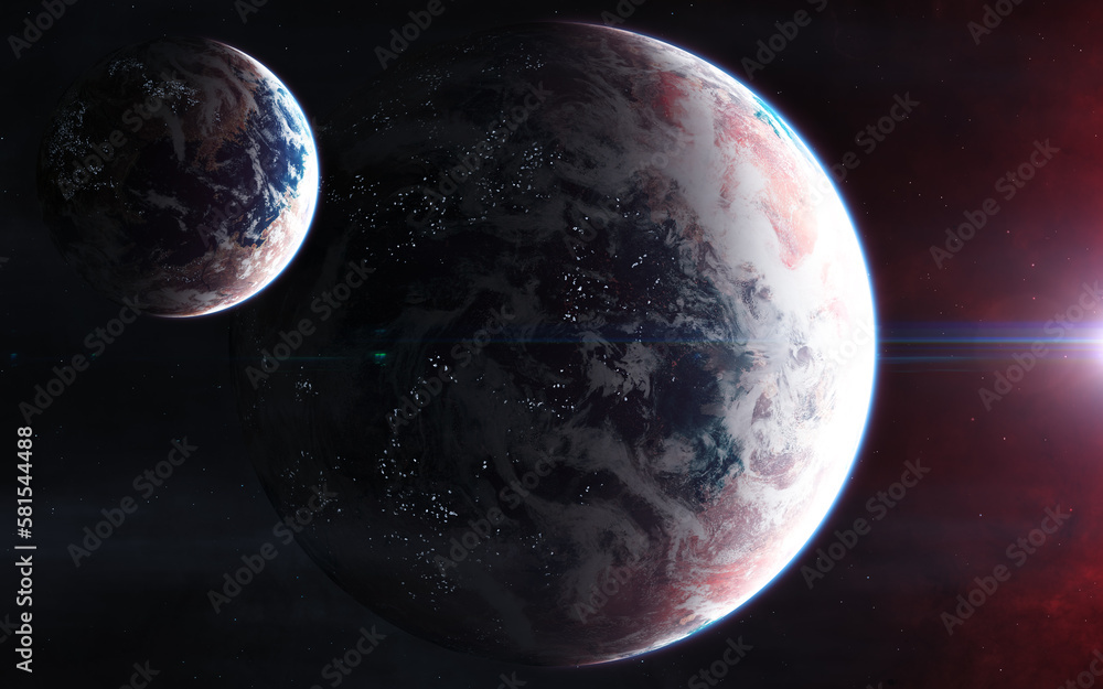Wall mural inhabited deep space planets. science fiction. elements of this image furnished by nasa