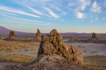 Trona Pinnacles in the Mojave Desert of California. An unusual landscape in the desert consisting of more than 500 tufa spires. 