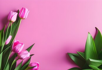 pink tulips on pink background, Generative Ai