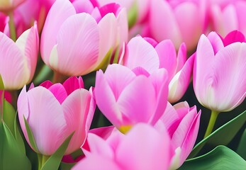 Fototapeta premium pink tulips in the garden, Generative Ai