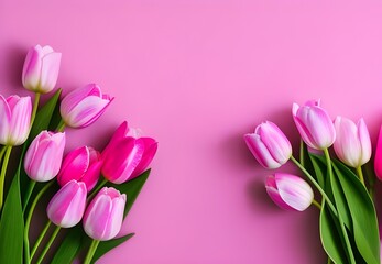 pink tulips on pink background, Generative Ai