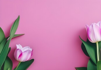 Fototapeta premium pink tulips on pink background, Generative Ai