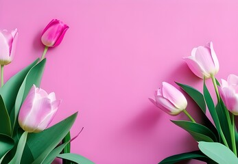 Fototapeta premium pink tulips on pink background, Generative Ai