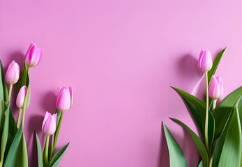 pink tulips on pink background, Generative Ai