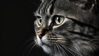 Cat close-up on black background. Generative AI