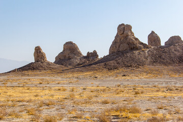 Trona Pinnacles in the Mojave Desert of California. An unusual landscape in the desert consisting of more than 500 tufa spires. 