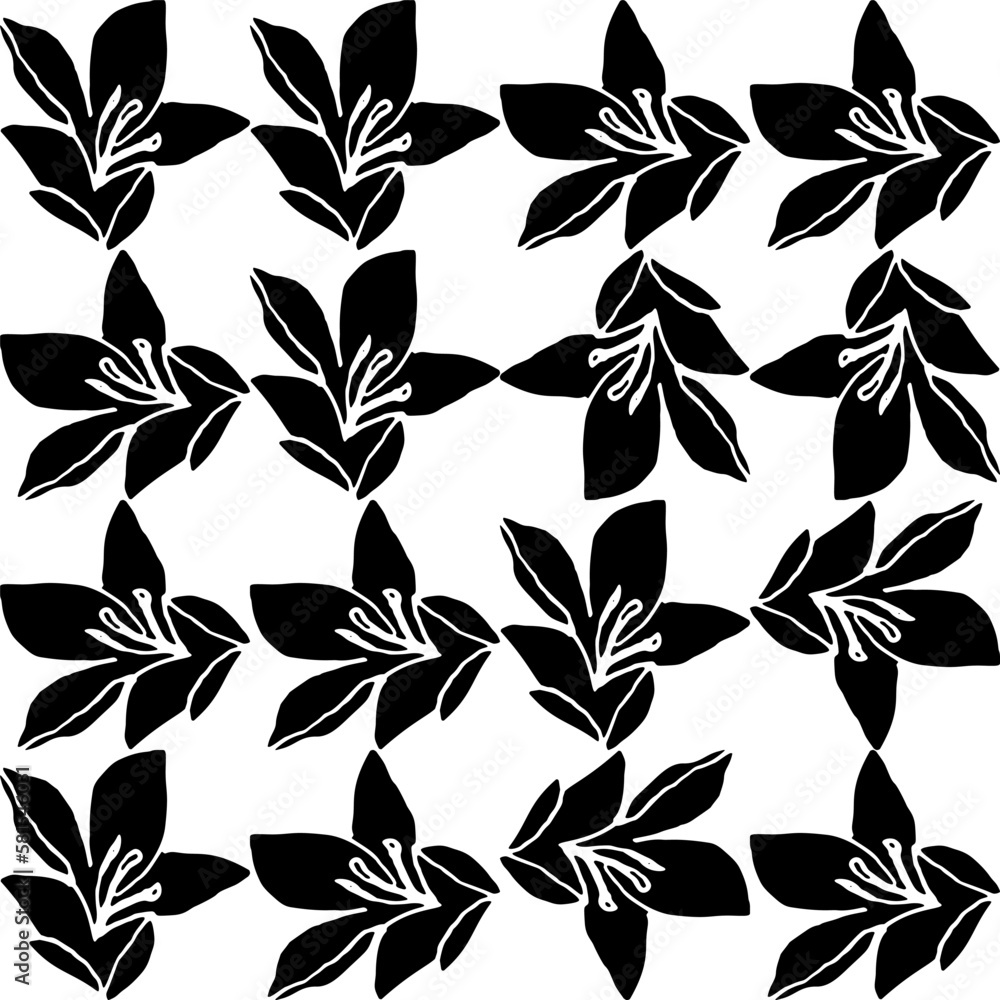 Aufkleber abstract flower elements vector seamless pattern. simple repeat in black on white background.