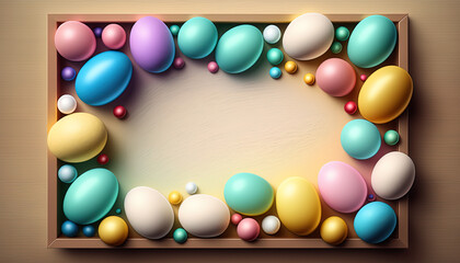 Frames for text, Easter, birthday party, invitation, banner, text space, copy space, colorful, fun, greetings, generative AI