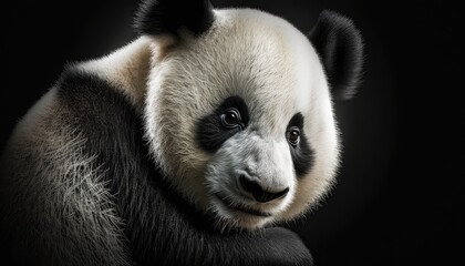 Obraz premium Panda bear close-up on black background. Generative AI