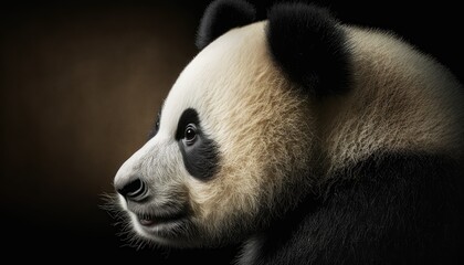 Panda bear close-up on black background. Generative AI