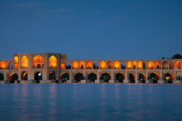 Isfahan, Iran - 15th june, 2022:Old Khajoo bridge, across the Zayandeh River in Isfahan, Iran.