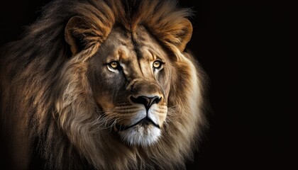 Lion close-up on black background. Generative AI