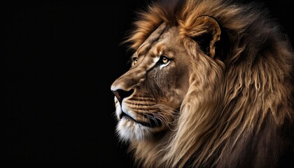Lion close-up on black background. Generative AI
