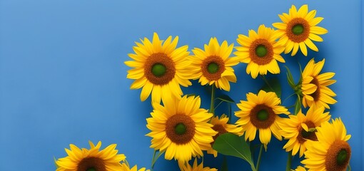 Sunflowers on blue background, Generative AI