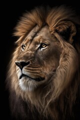 Lion close-up on black background. Generative AI