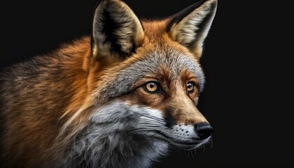 Fototapeta premium Fox close-up on black background. Generative AI