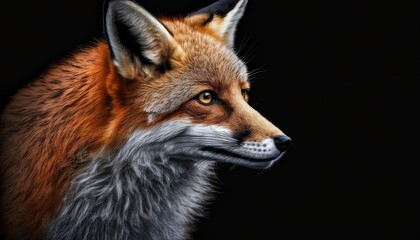 Fototapeta premium Fox close-up on black background. Generative AI