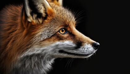 Fototapeta premium Fox close-up on black background. Generative AI