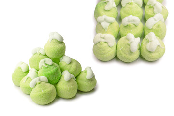 Green marshmallow candy isolated on  white background.