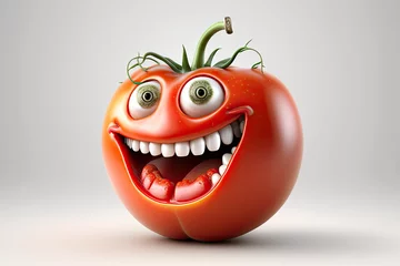 Fotobehang Tomatoes with smiling face, generative ai © Johannes