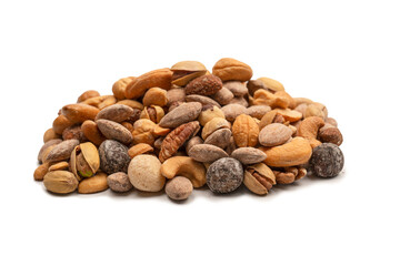 A group of almonds, pistachios, walnuts, macadamia, cashews.