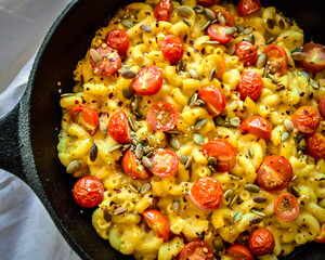Gourmet Mac and Cheese in cast iron skillet
