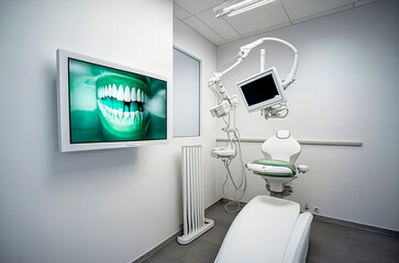 Generative AI illustration of modern and futuristic dental clinic with all technical advances