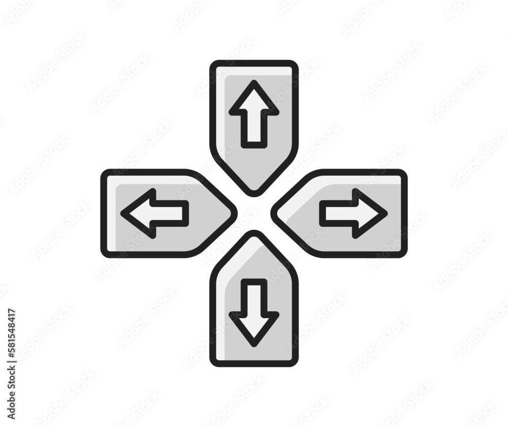 Poster game item icon. retro sticker with direction buttons. joystick or gamepad elements for controlling v