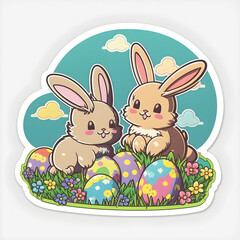 easter bunny with easter eggs sticker