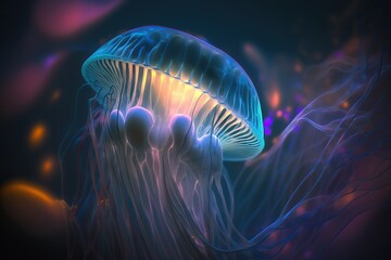 Glowing jellyfish. AI Generative