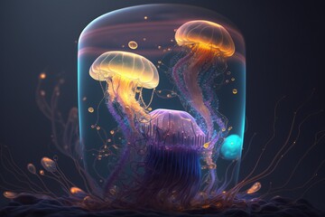 Glowing jellyfish. AI Generative