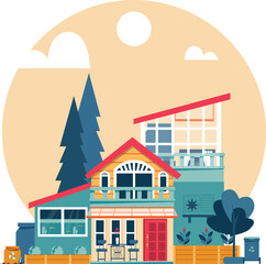 Eco-friendly family home. Flat design concept vector illustration.